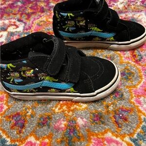 Vans Kids Black Sneakers with Blue and Green Patterns